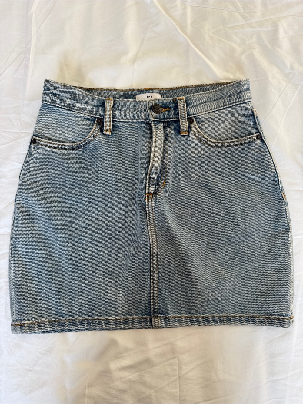 TNA Light Blue Denim Mini Skirt
